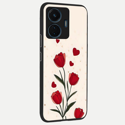  Tulip With Heart back cover For iQOO Z6 Lite 5G slim fit glass case with vibrant aesthetic design