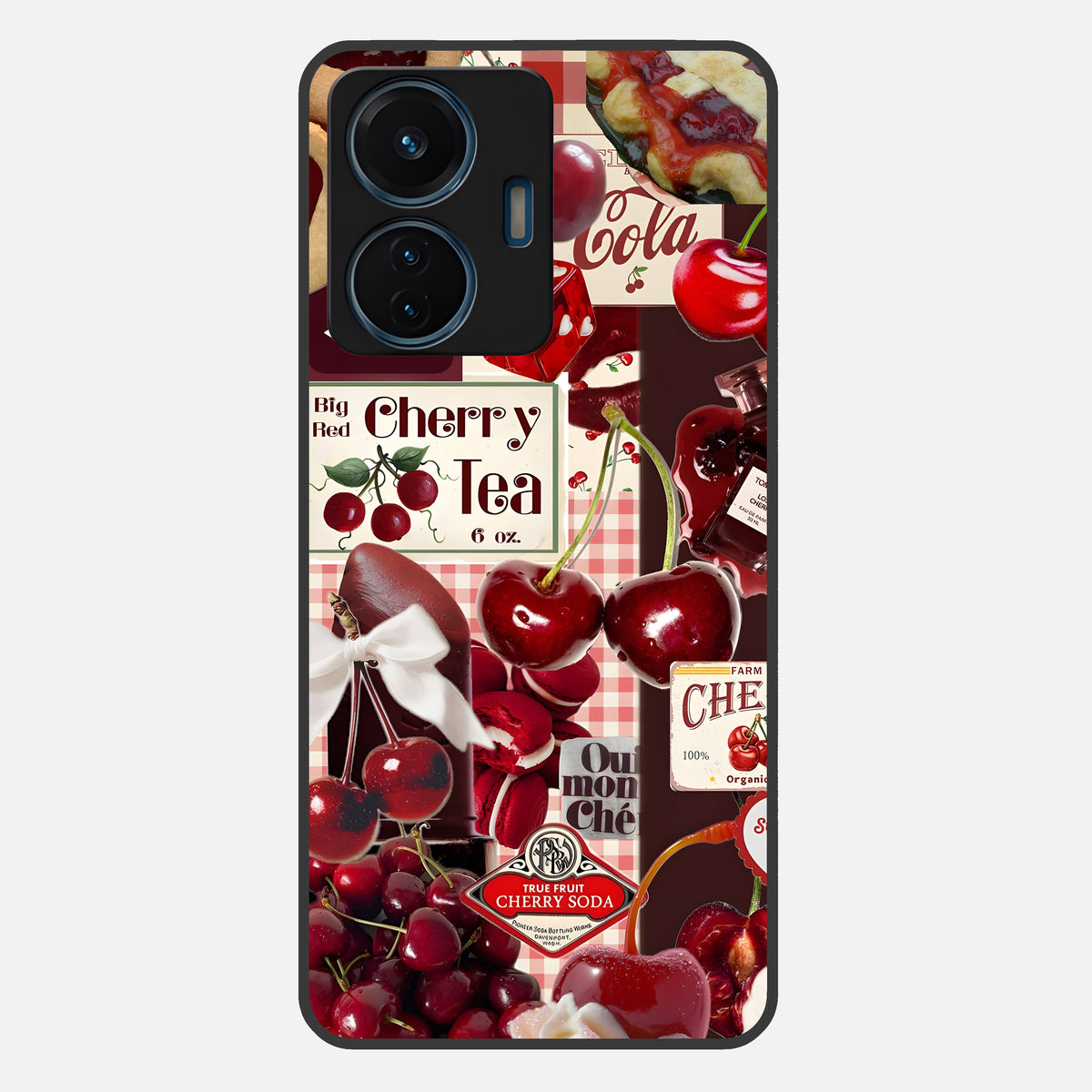  Aesthetic Cherry Tea Glass Case For iQOO Z6 Lite 5G back cover – full design glossy printed glass finish