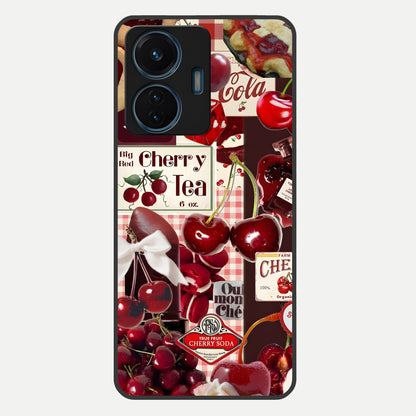  Aesthetic Cherry Tea Glass Case For iQOO Z6 Lite 5G back cover – full design glossy printed glass finish