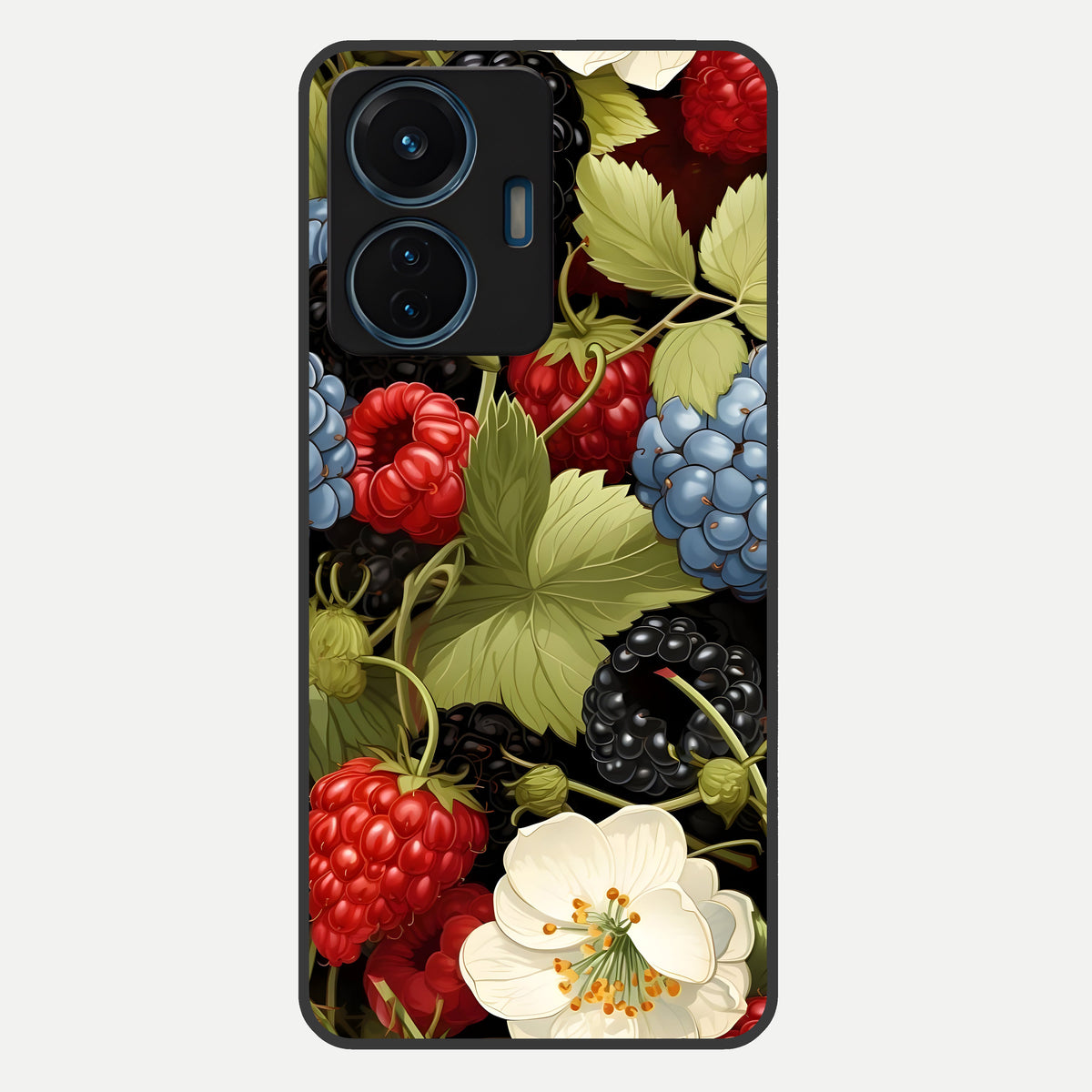  Berry Bloom Charm Glass Case For iQOO Z6 Lite 5G back cover – full design glossy printed glass finish