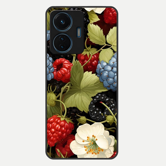  Berry Bloom Charm Glass Case For iQOO Z6 Lite 5G back cover – full design glossy printed glass finish