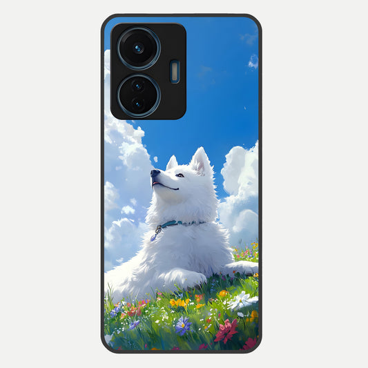  Blissful Cloud Pup Glass Case For iQOO Z6 Lite 5G back cover – full design glossy printed glass finish