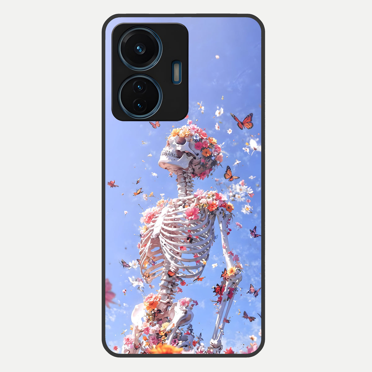  Bloom Beyond Bones Glass Case For iQOO Z6 Lite 5G back cover – full design glossy printed glass finish