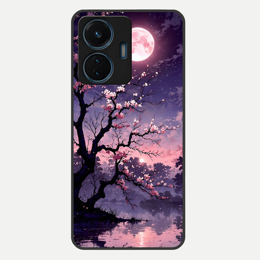  Blossom Pink Moon Glass Case For iQOO Z6 Lite 5G back cover – full design glossy printed glass finish