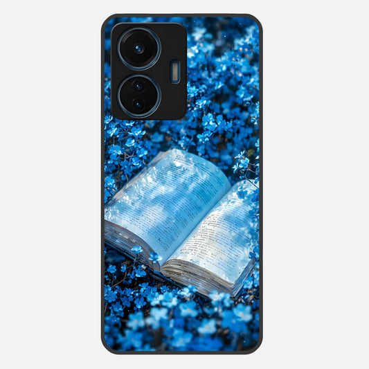  Blue Bloom Tales Glass Case For iQOO Z6 Lite 5G back cover – full design glossy printed glass finish
