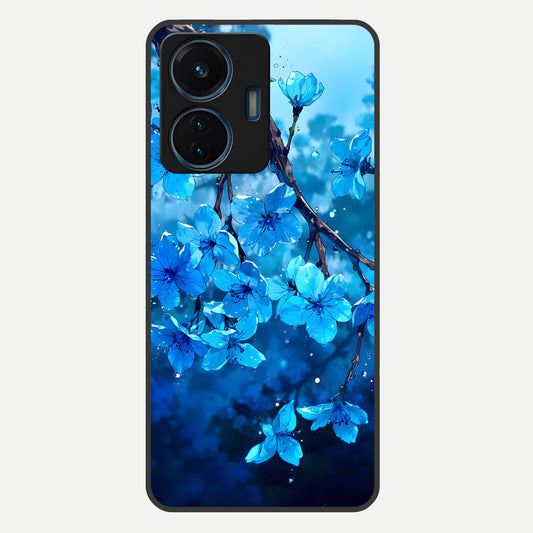  Blue Blossoms Branch Glass Case For iQOO Z6 Lite 5G back cover – full design glossy printed glass finish