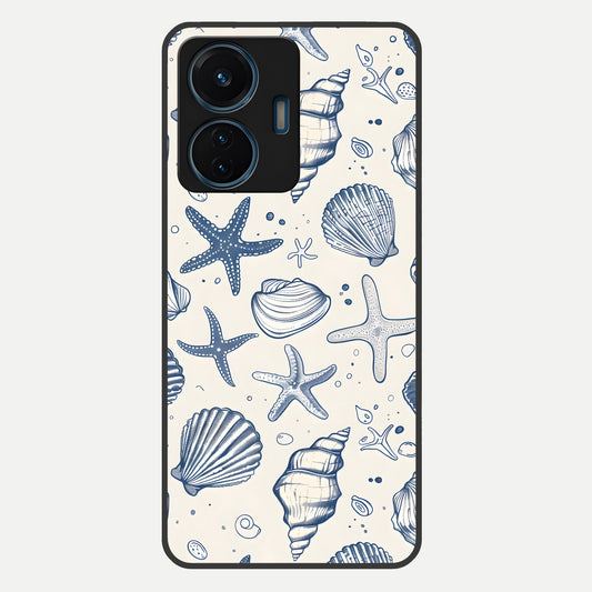  Blue Ocean Outline Glass Case For iQOO Z6 Lite 5G back cover – full design glossy printed glass finish