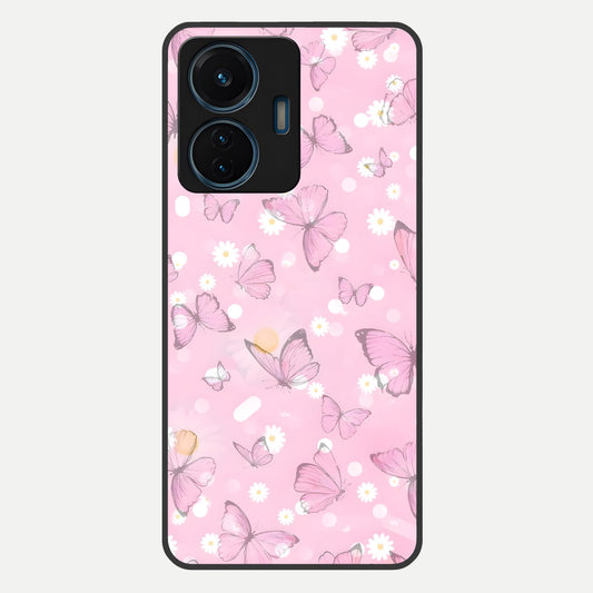  Blush Butterfly Garden Glass Case For iQOO Z6 Lite 5G back cover – full design glossy printed glass finish