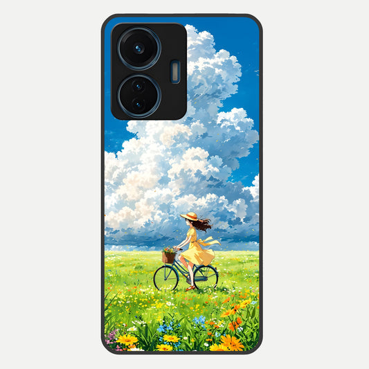  Breezy Meadow Ride Glass Case For iQOO Z6 Lite 5G back cover – full design glossy printed glass finish