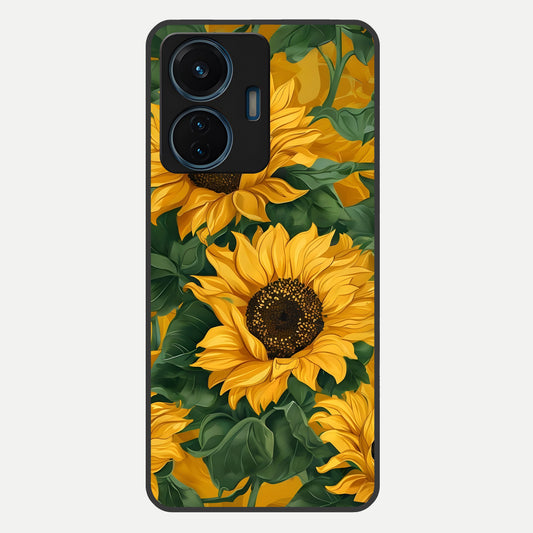  Bright Sunflower Bloom Glass Case For iQOO Z6 Lite 5G back cover – full design glossy printed glass finish