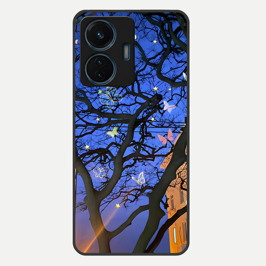  Butterfly Night Magic Glass Case For iQOO Z6 Lite 5G back cover – full design glossy printed glass finish