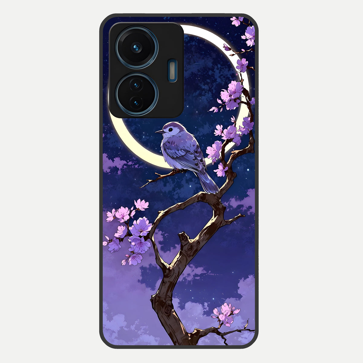  Celestial Bird Blossom Glass Case For iQOO Z6 Lite 5G back cover – full design glossy printed glass finish
