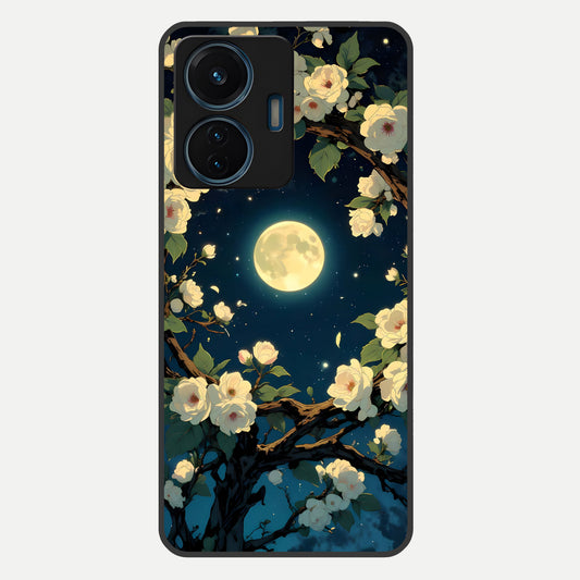  Celestial Moon And Flower Glass Case For iQOO Z6 Lite 5G back cover – full design glossy printed glass finish