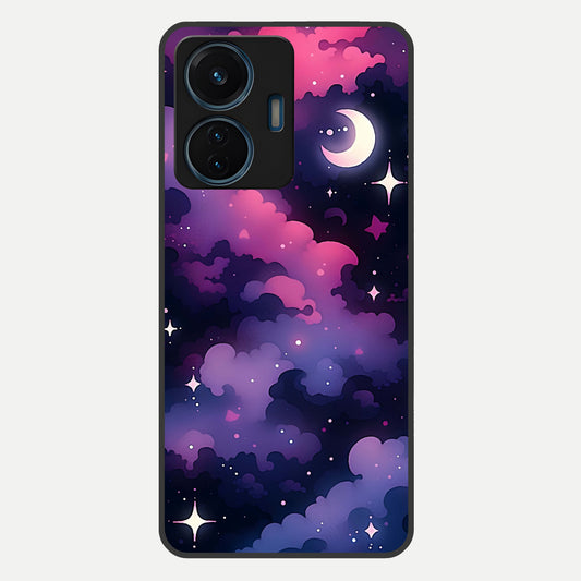  Celestial Moon Magic Glass Case For iQOO Z6 Lite 5G back cover – full design glossy printed glass finish