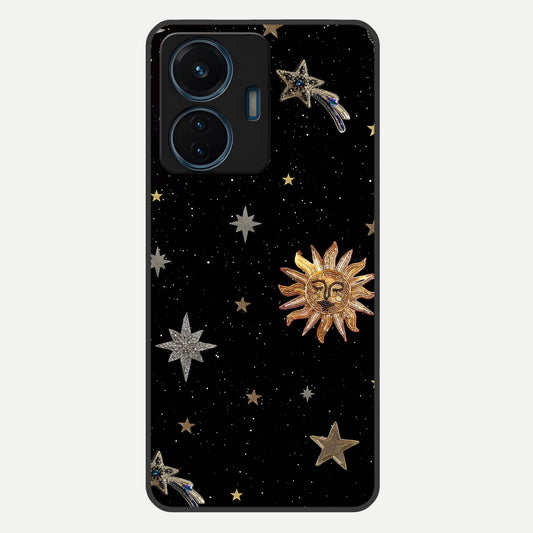  Celestial Moon With Stars Glass Case For iQOO Z6 Lite 5G back cover – full design glossy printed glass finish