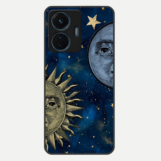  Celestial Moon With Sun Glass Case For iQOO Z6 Lite 5G back cover – full design glossy printed glass finish