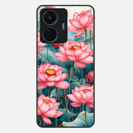  Celestial Pink Lotus Glass Case For iQOO Z6 Lite 5G back cover – full design glossy printed glass finish