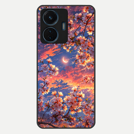  Celestial Sakura Sunset Glass Case For iQOO Z6 Lite 5G back cover – full design glossy printed glass finish