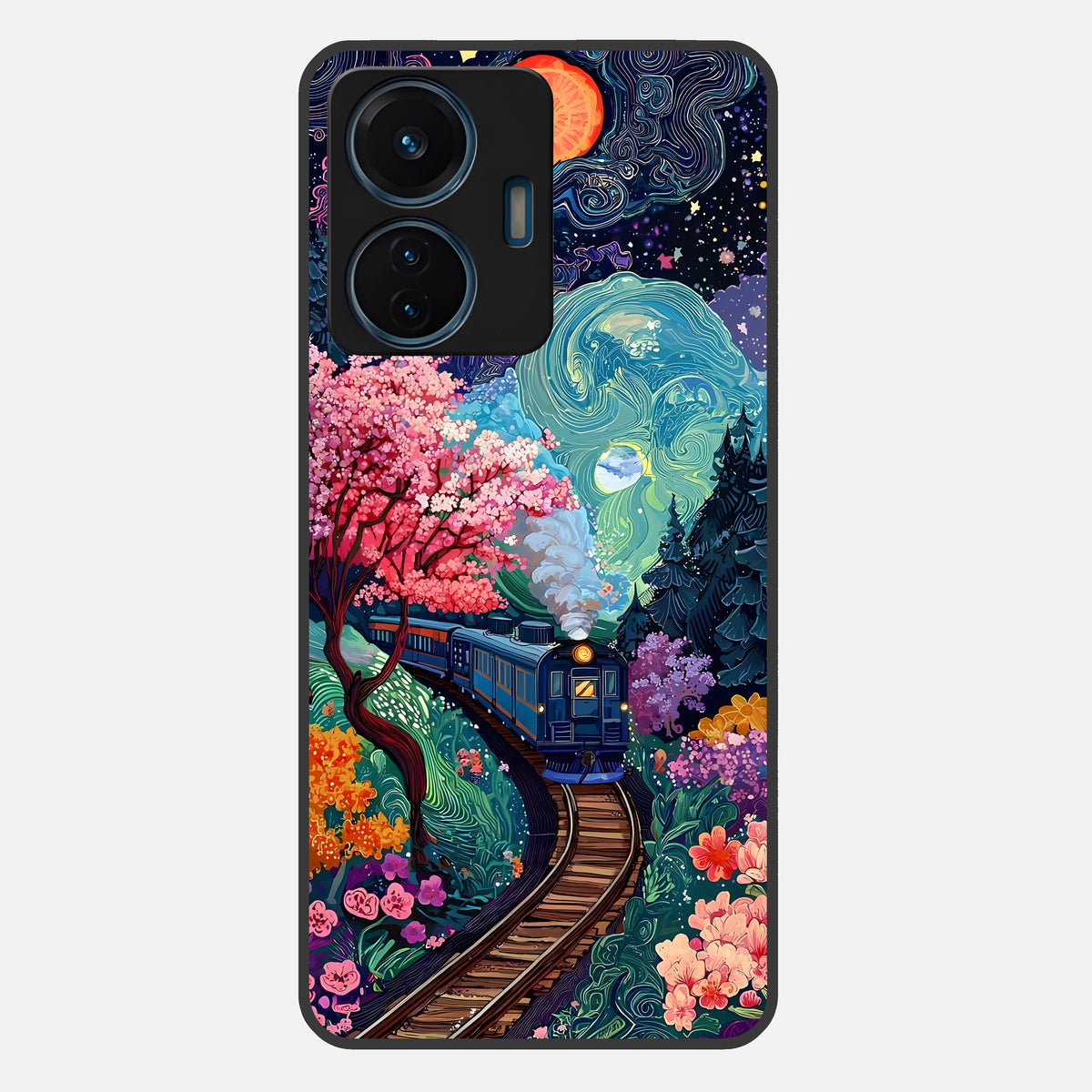  Celestial Train Journey Glass Case For iQOO Z6 Lite 5G back cover – full design glossy printed glass finish