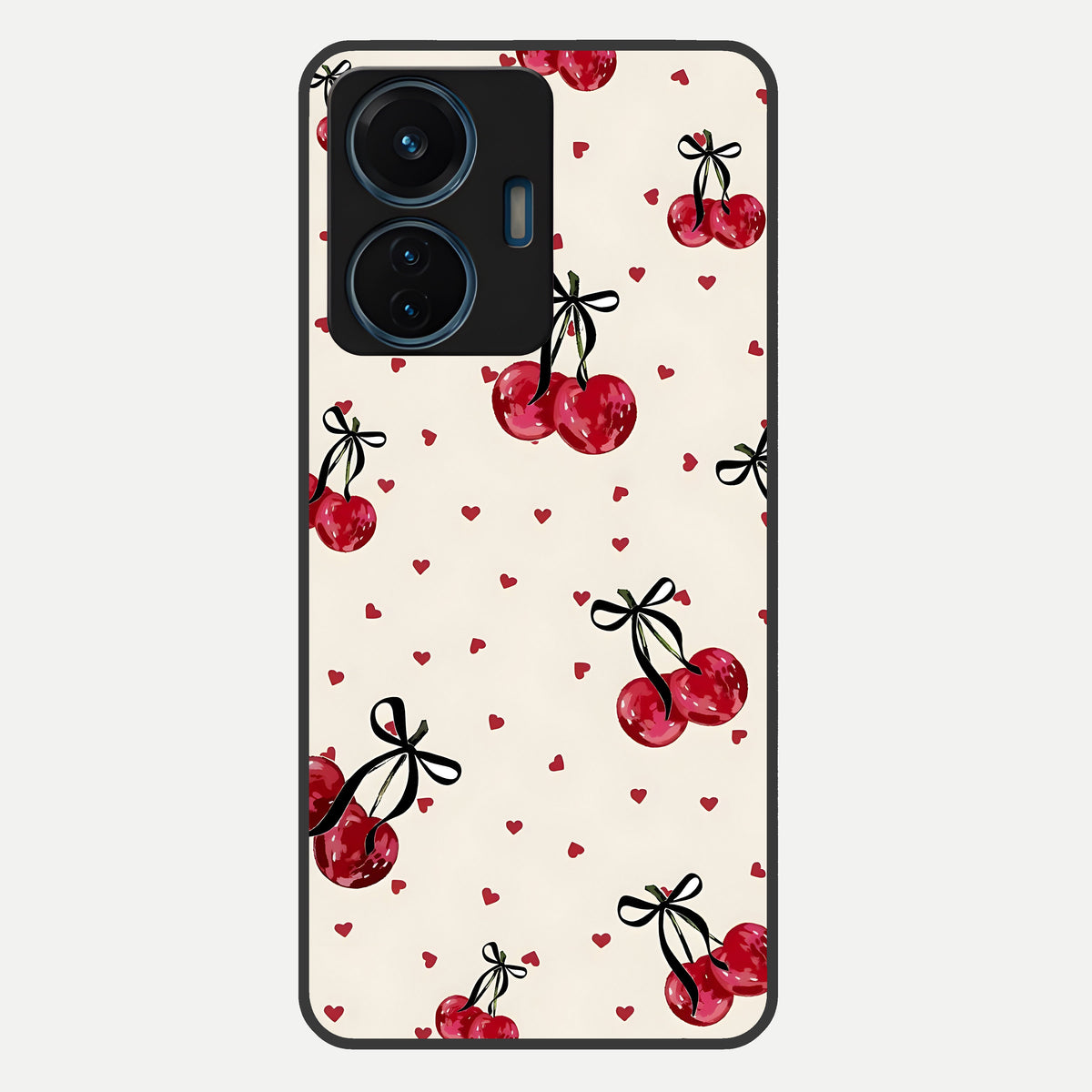  Cherry Heart Bow Glass Case For iQOO Z6 Lite 5G back cover – full design glossy printed glass finish