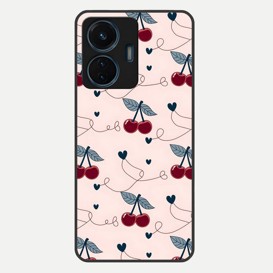  Cherry Heart Line Glass Case For iQOO Z6 Lite 5G back cover – full design glossy printed glass finish