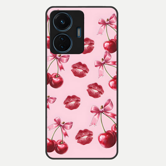  Cherry With Lips Glass Case For iQOO Z6 Lite 5G back cover – full design glossy printed glass finish