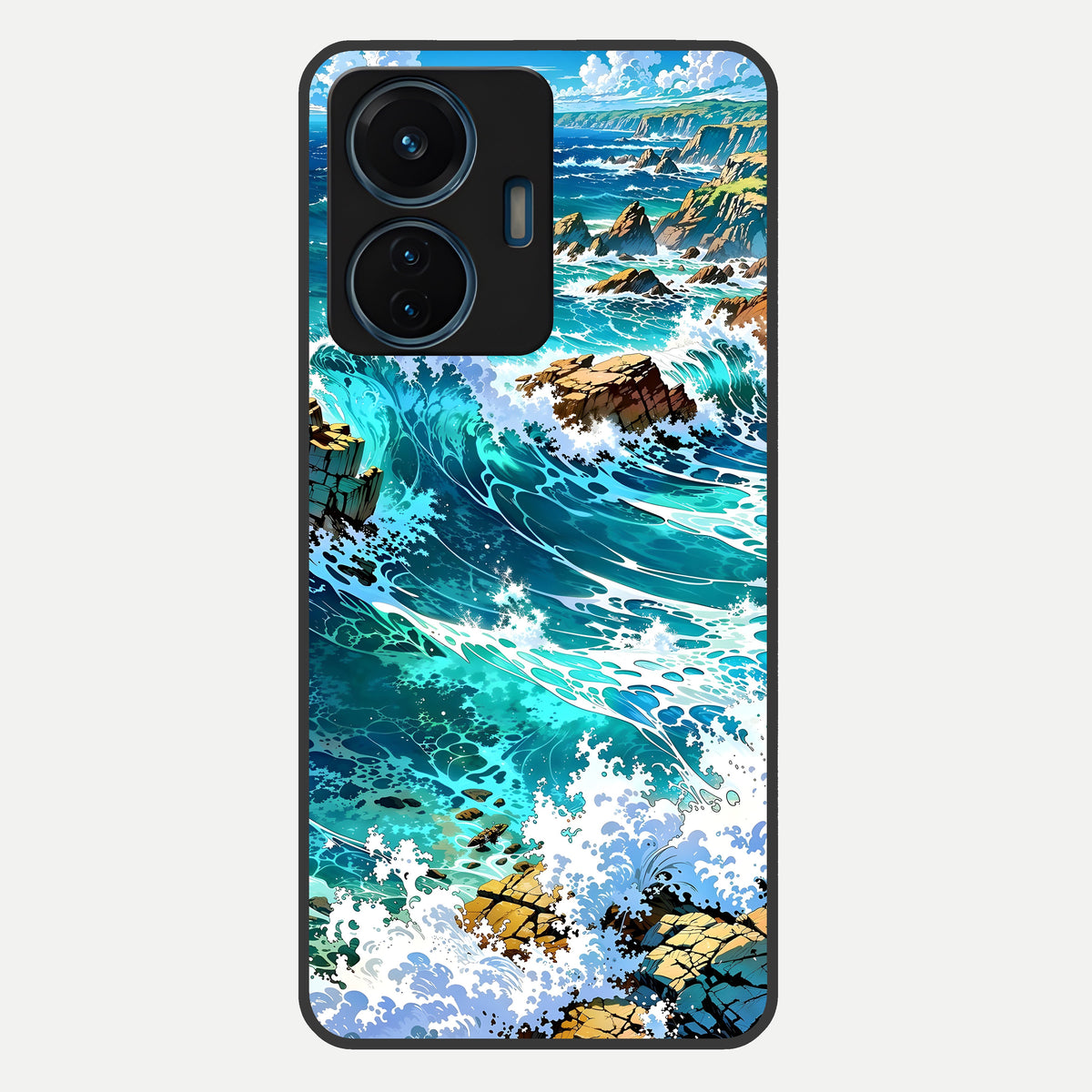  Coastal Blue Waves Glass Case For iQOO Z6 Lite 5G back cover – full design glossy printed glass finish