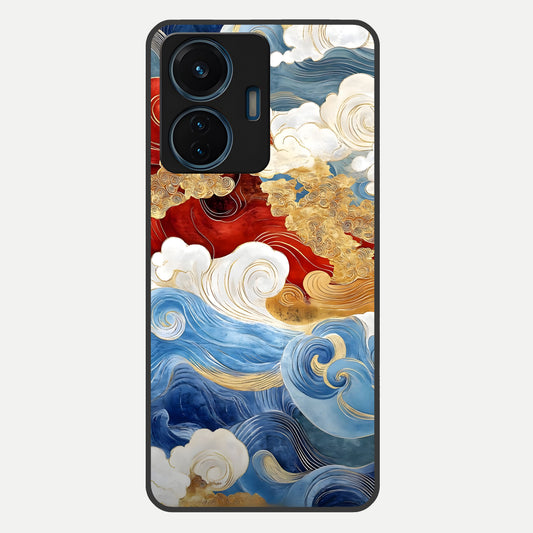  Colored Waves Glass Case For iQOO Z6 Lite 5G back cover – full design glossy printed glass finish