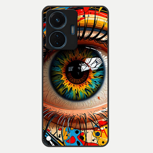  Colorful Eye Glass Case For iQOO Z6 Lite 5G back cover – full design glossy printed glass finish