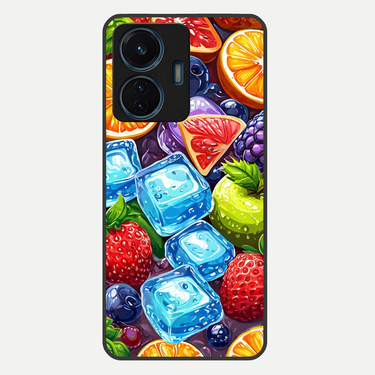  Colorful Fruits with Ice Glass Case For iQOO Z6 Lite 5G back cover – full design glossy printed glass finish