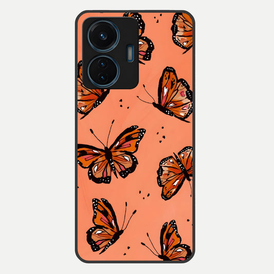  Coral Wing Butterfly Glass Case For iQOO Z6 Lite 5G back cover – full design glossy printed glass finish