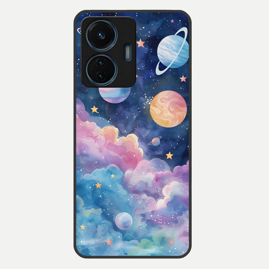  Cosmic Planet Dreams Glass Case For iQOO Z6 Lite 5G back cover – full design glossy printed glass finish