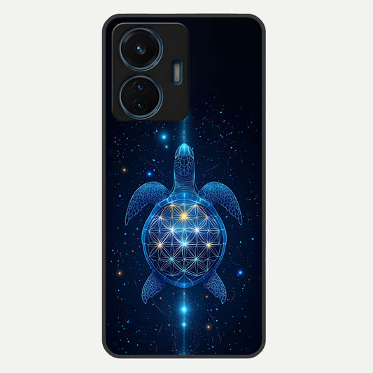  Crimson Blue Turtle Glass Case For iQOO Z6 Lite 5G back cover – full design glossy printed glass finish