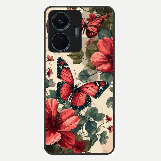  Crimson Butterfly Garden Glass Case For iQOO Z6 Lite 5G back cover – full design glossy printed glass finish