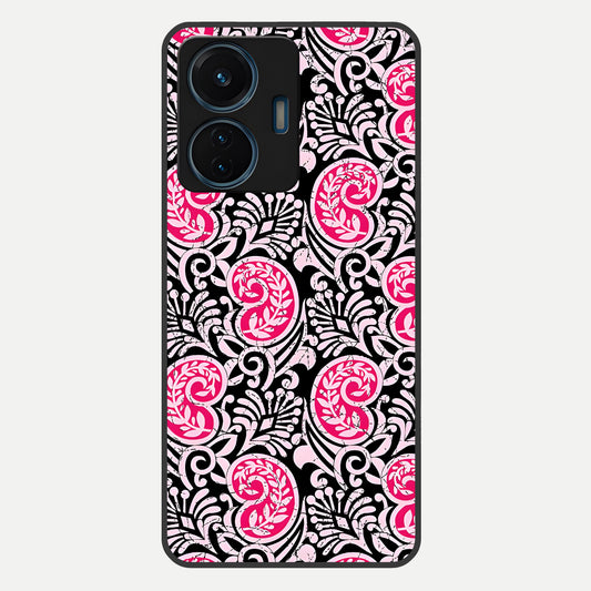 Crimson Paisley Charm Glass Case For iQOO Z6 Lite 5G back cover – full design glossy printed glass finish