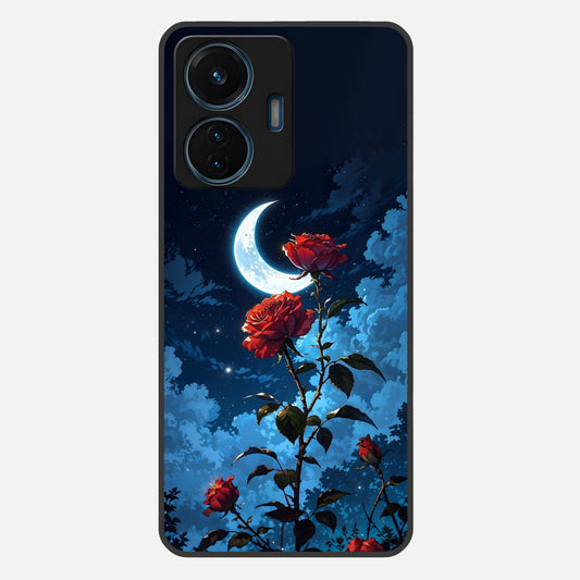 Crimson Rose Moon Glass Case For iQOO Z6 Lite 5G back cover – full design glossy printed glass finish