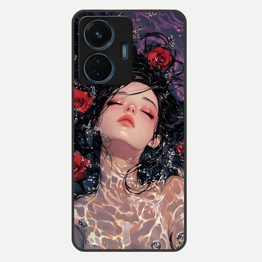  Crimson Rose Serenity Glass Case For iQOO Z6 Lite 5G back cover – full design glossy printed glass finish