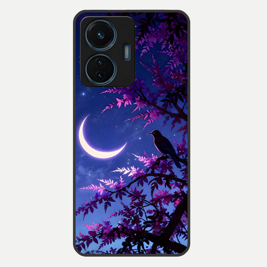  Crow And Moon Scenery Glass Case For iQOO Z6 Lite 5G back cover – full design glossy printed glass finish