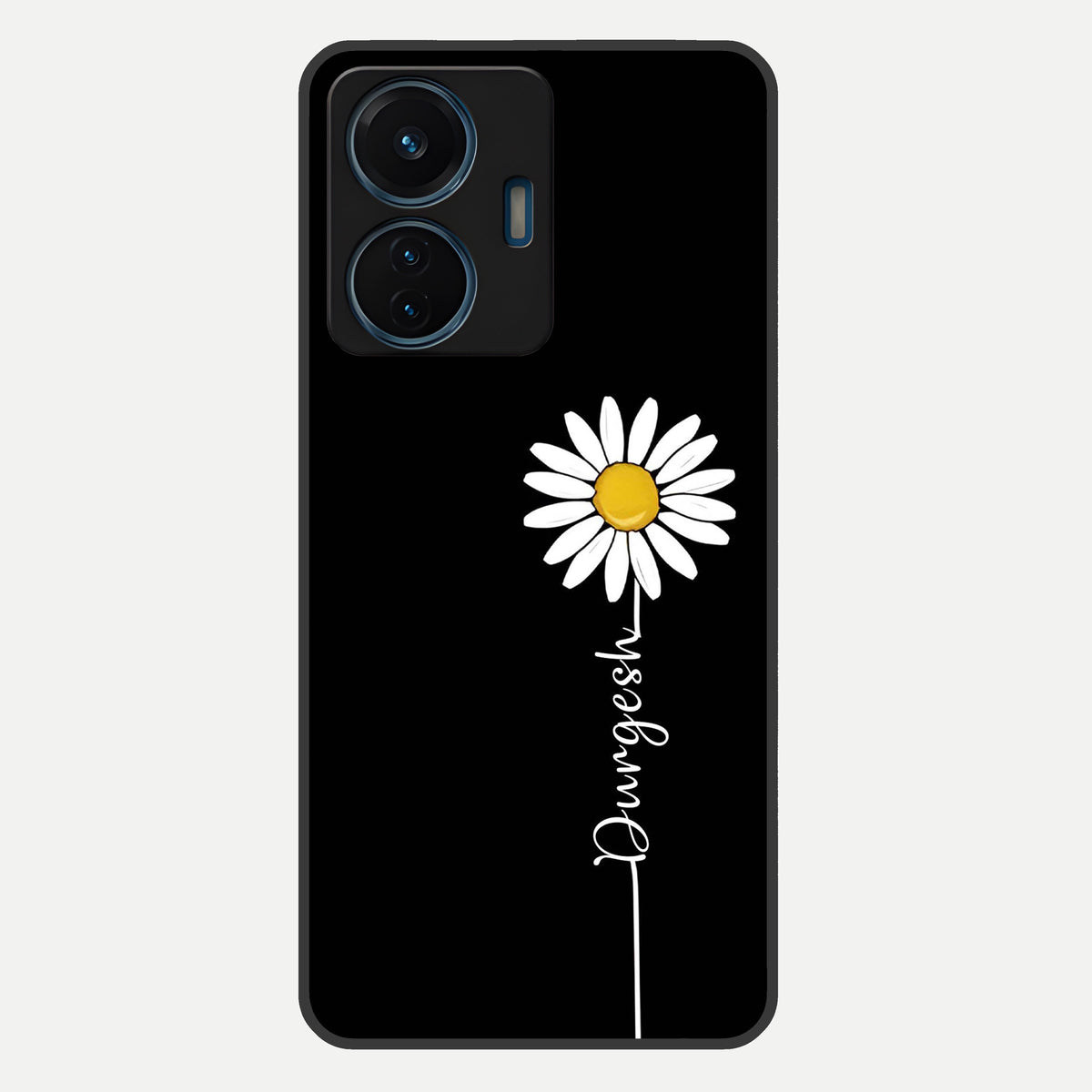  Custom Name White Flower Glass Case For iQOO Z6 Lite 5G back cover – full design glossy printed glass finish