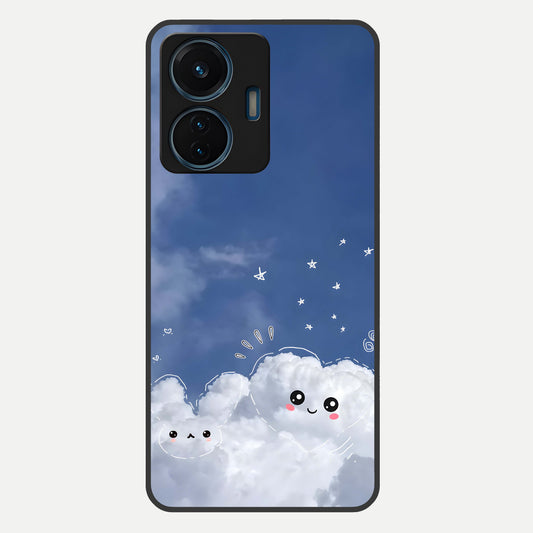  Cute Blossom Cloud Glass Case For iQOO Z6 Lite 5G back cover – full design glossy printed glass finish