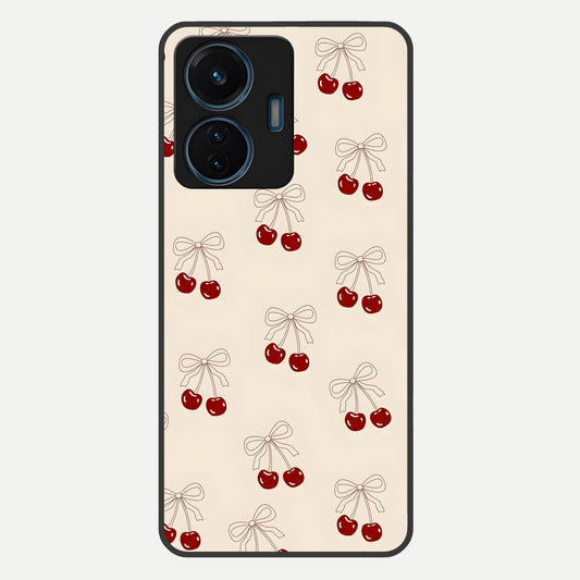  Cute Cherry Pattern Glass Case For iQOO Z6 Lite 5G back cover – full design glossy printed glass finish