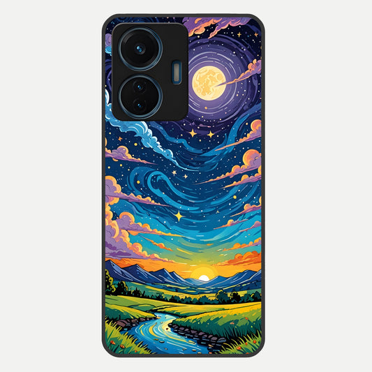  Dreamy Night Landscape Glass Case For iQOO Z6 Lite 5G back cover – full design glossy printed glass finish