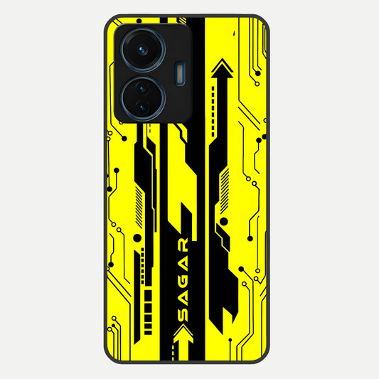  Electric Pulse CYBERPUNK Custom Name Glass Case For iQOO Z6 Lite 5G back cover – full design glossy printed glass finish