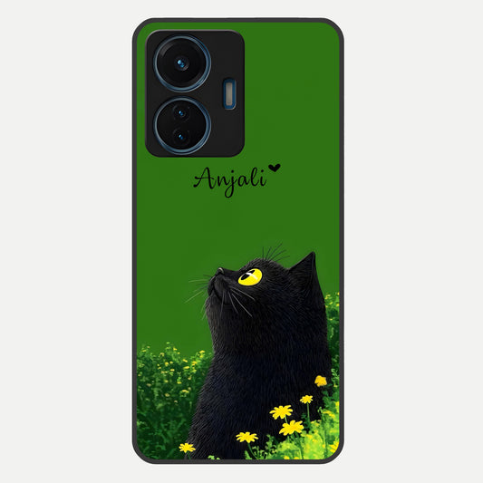  Emerald Cat Custom Name Glass Case For iQOO Z6 Lite 5G back cover – full design glossy printed glass finish