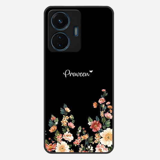  Floral Design Personalized Custom Name Glass Case For iQOO Z6 Lite 5G back cover – full design glossy printed glass finish