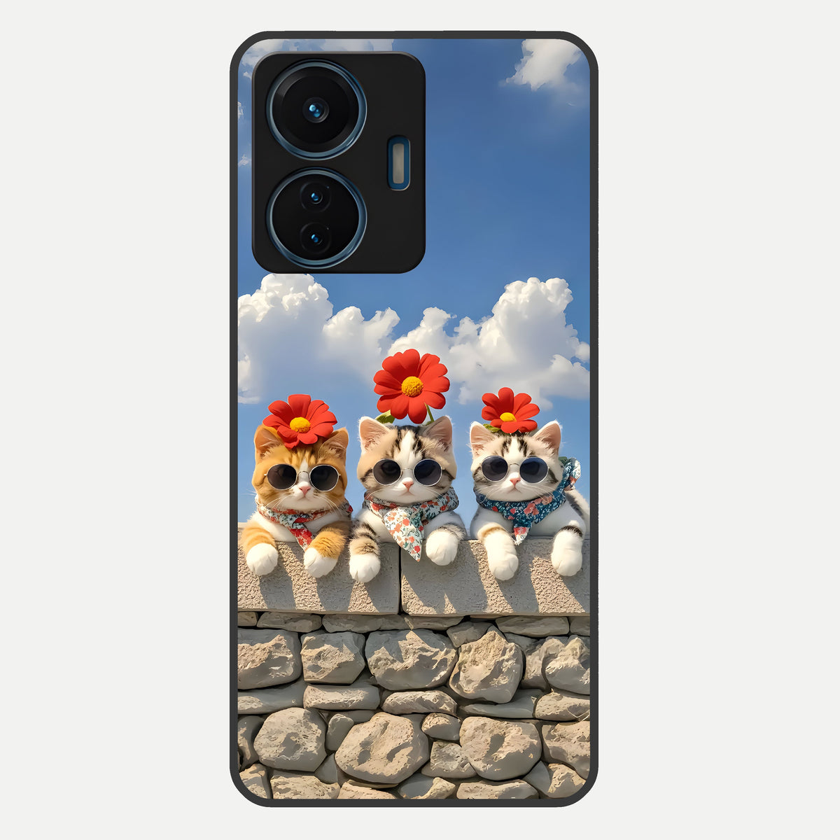  Floral Kitty Squad Glass Case For iQOO Z6 Lite 5G back cover – full design glossy printed glass finish