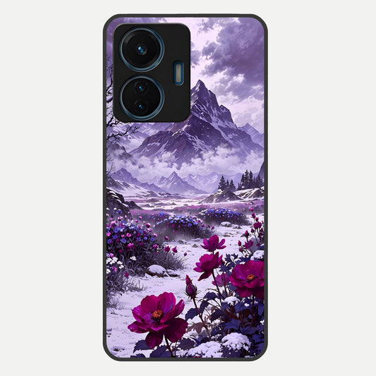 Flower Mountain View Glass Case For iQOO Z6 Lite 5G back cover – full design glossy printed glass finish
