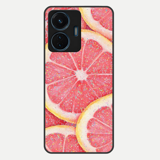  Glitter Grapefruit Glass Case For iQOO Z6 Lite 5G back cover – full design glossy printed glass finish