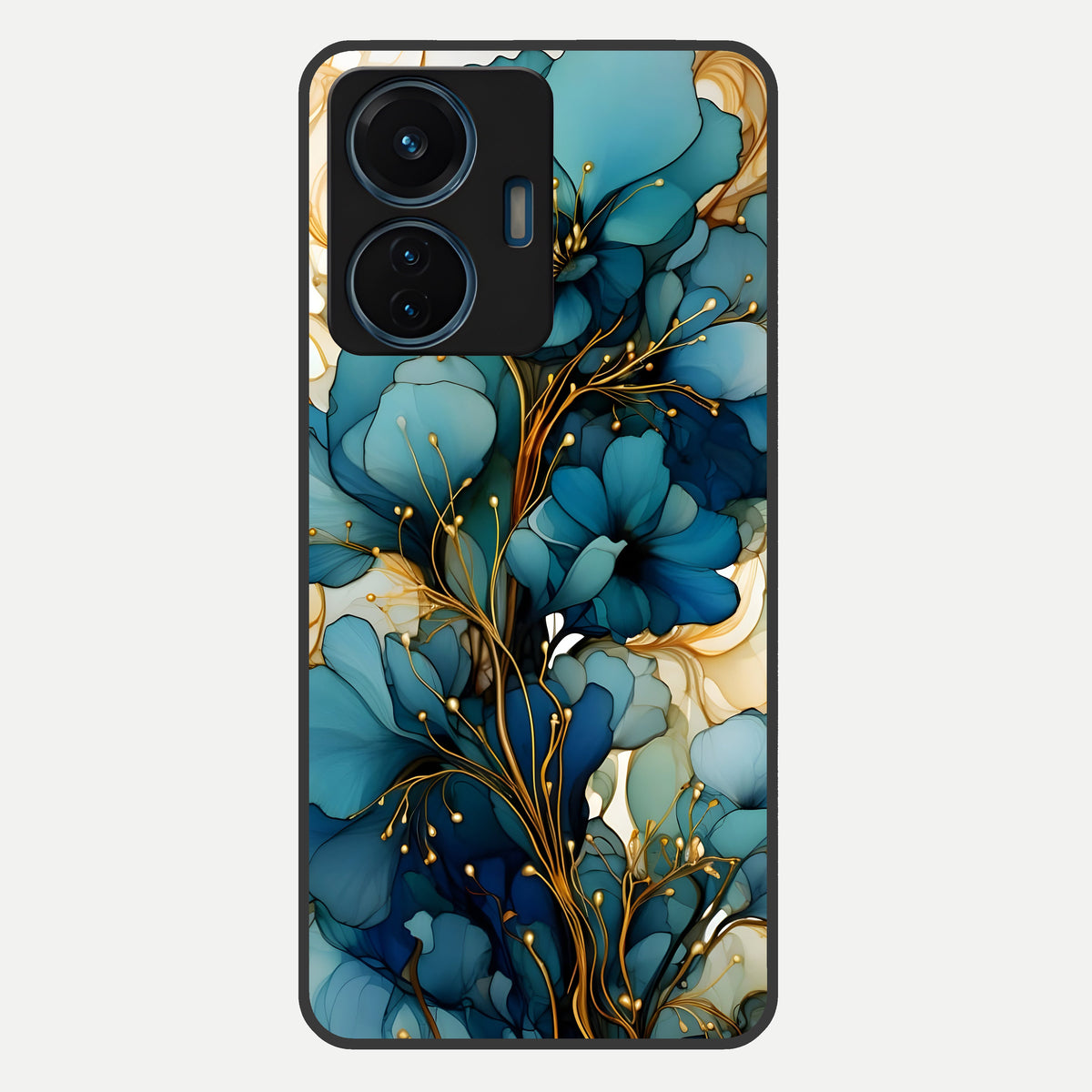  Golden Bloom Symphony Glass Case For iQOO Z6 Lite 5G back cover – full design glossy printed glass finish