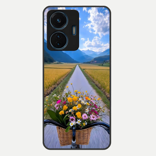  Golden Field Journey Glass Case For iQOO Z6 Lite 5G back cover – full design glossy printed glass finish